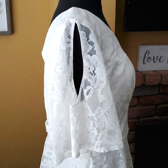 🆕️ SHEIN White Lace Cold Shoulder High Low Wedding Dress SIZE: XL - Picture 5 of 16